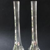 Pair vases 1900 soliflore crystal enamelled décor daisies white and green