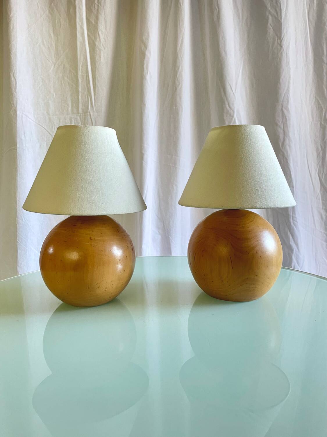 Lampes vintage en bois tourné