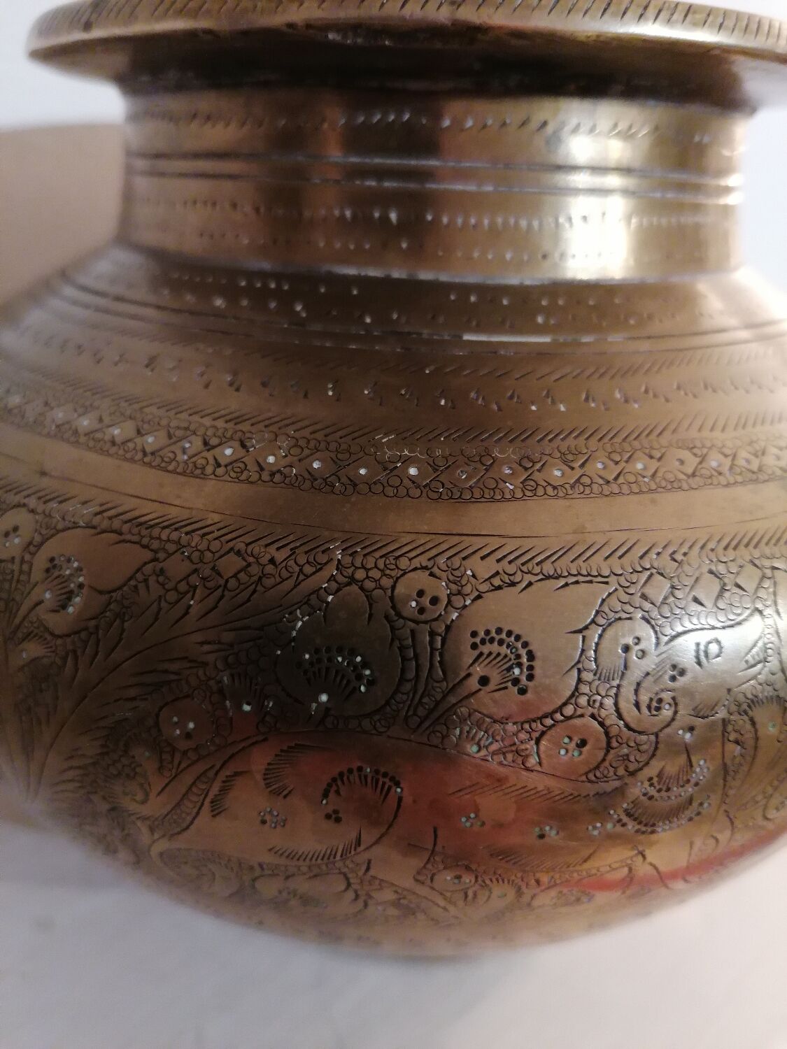 Antique Indian brass holy water pot (vase)