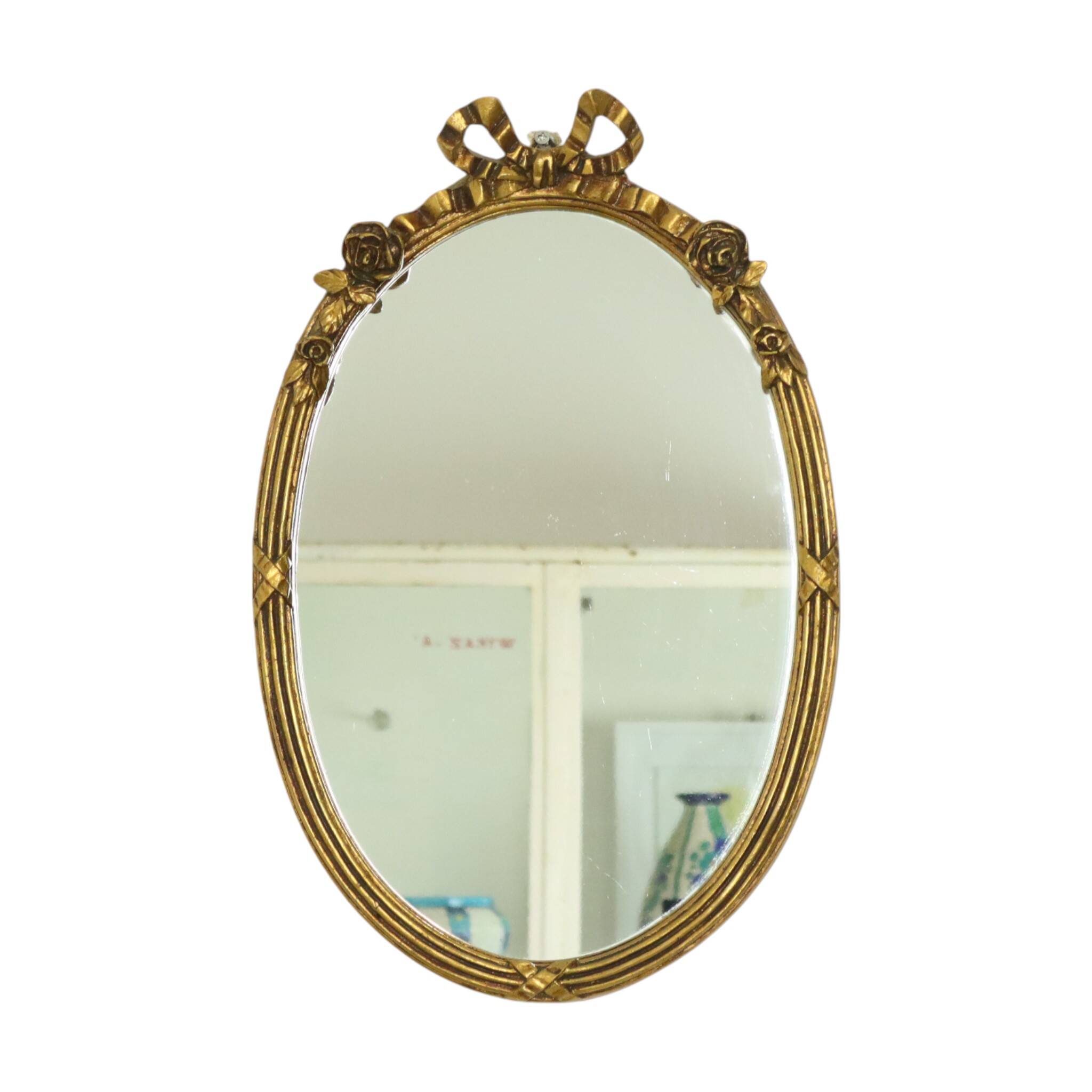 French Oval Mirror with Bow Roses Louis XVI Gold 45cm