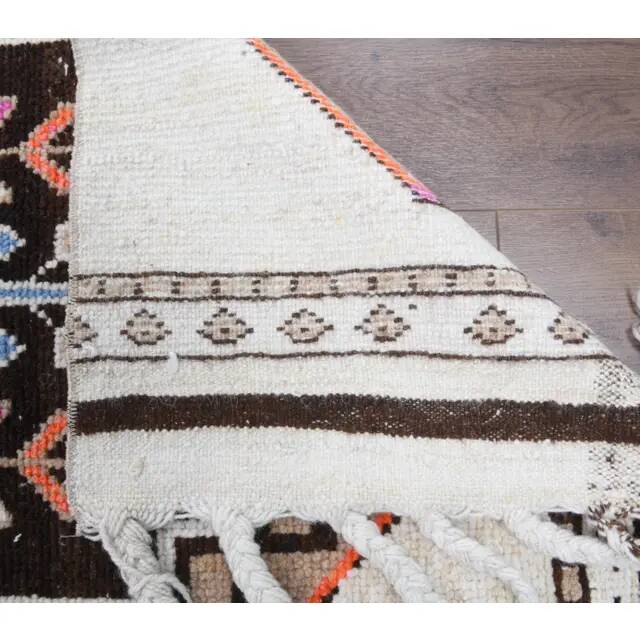 1980s Vintage Turkish Hand-Knotted Wool Cotton White Runner Rug 75x385