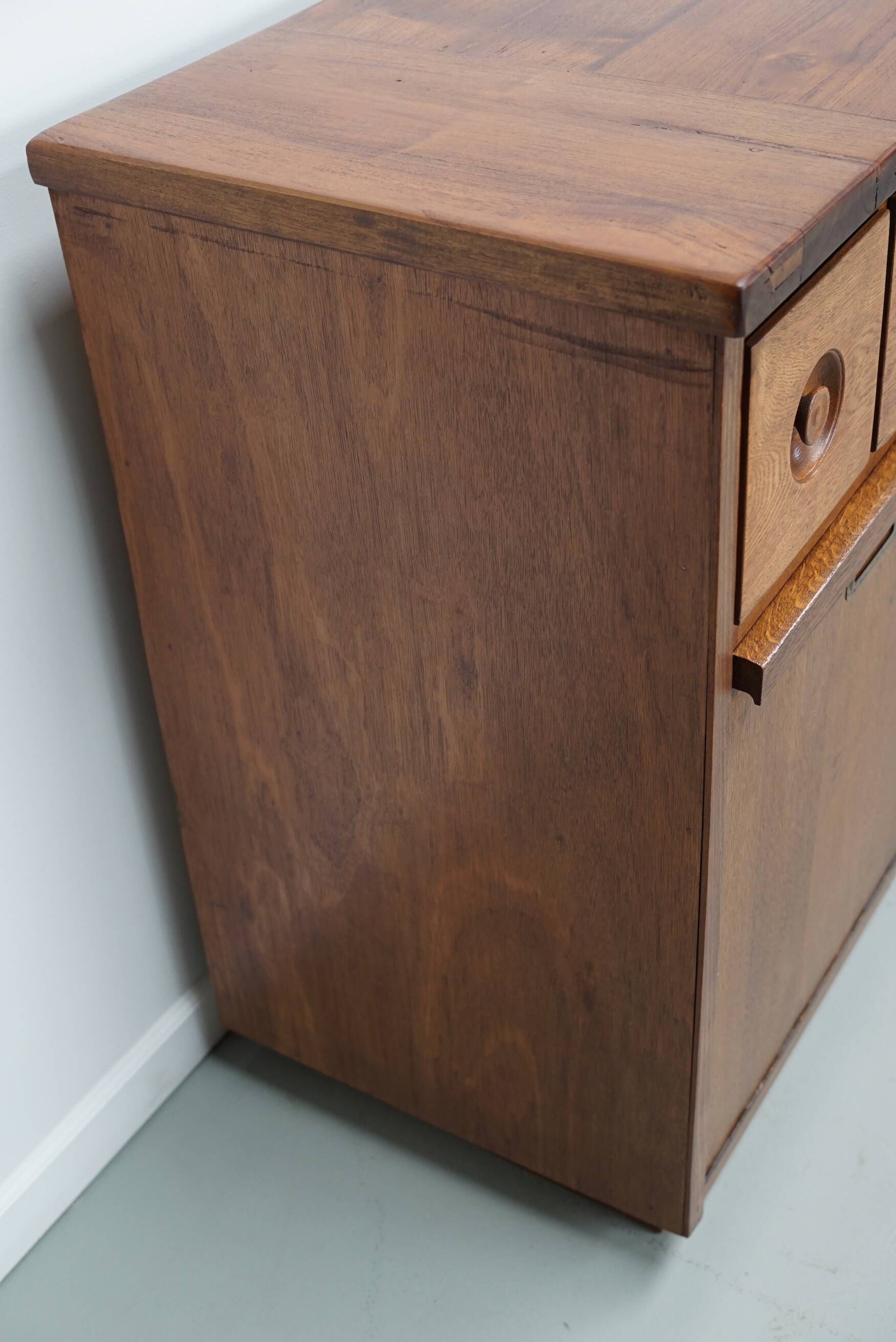 Dutch Industrial Oak Apothecary / Bakery Cabinet, circa 1950s
