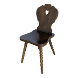 Vintage Tyrolean Heart Cutout Wooden Dining Chair / Bobbin-turned Legs