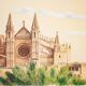 Dibujo de la catedral de mallorca. cuadro de mallorca. pintura mallorca. mallorca pintura.