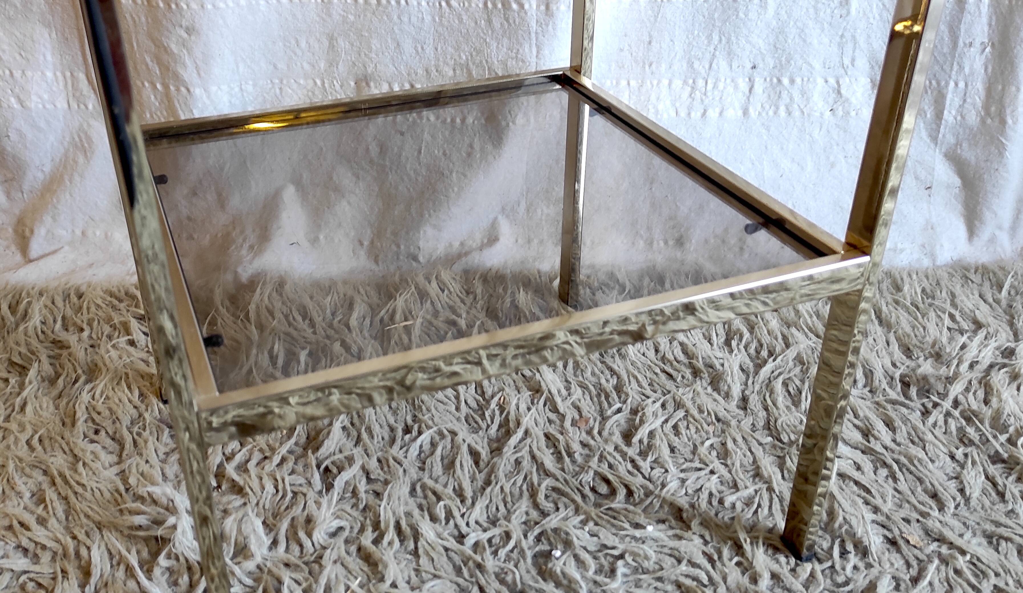 Gold metal and smoked glass side table - 1970s/80s