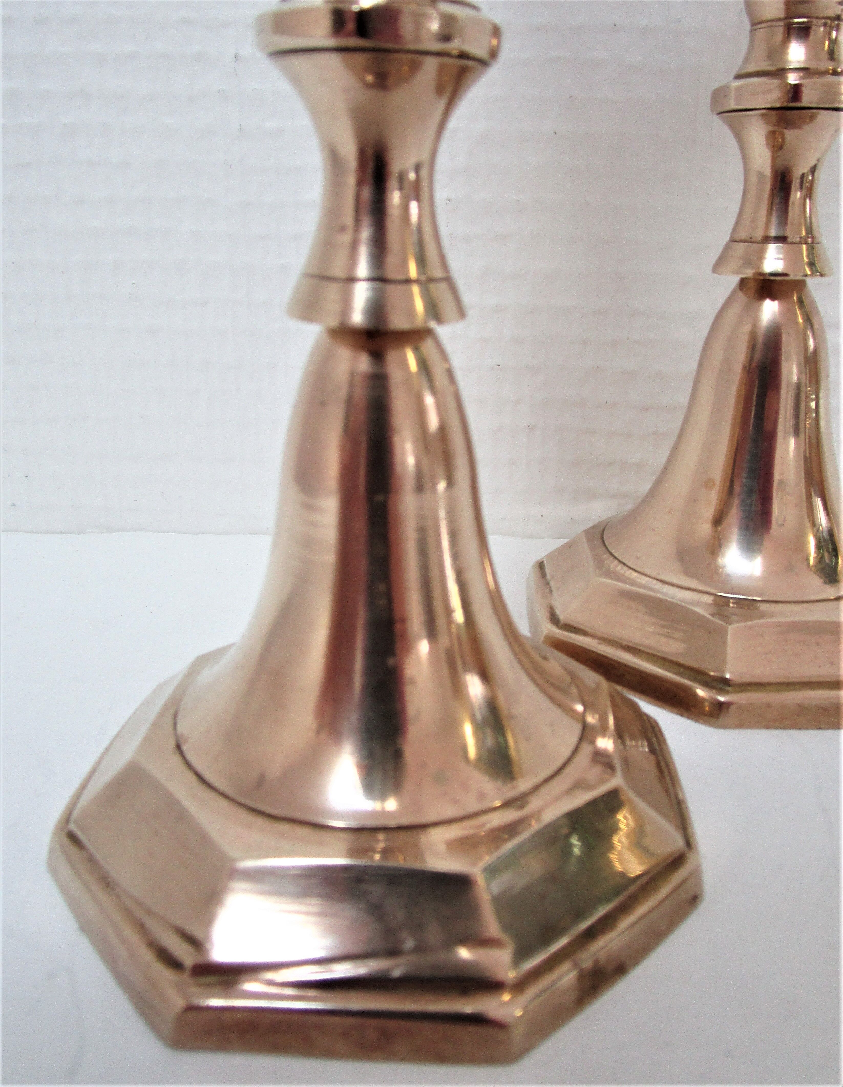 Pair of neo classic solid brass candle holders 60s