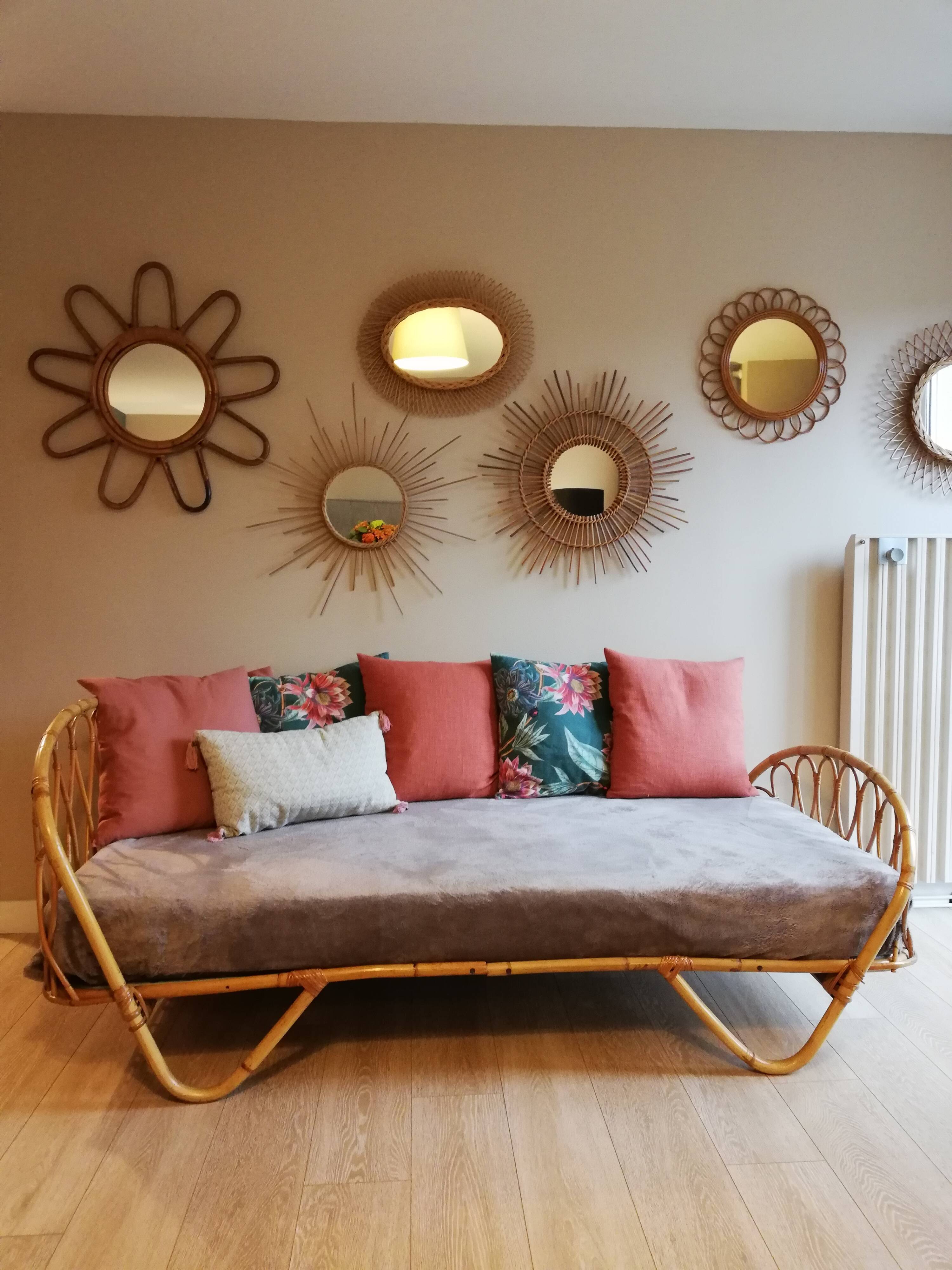 Vintage rattan basket bed