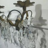 Paire d’appliques 3 lumières bronze et cristal