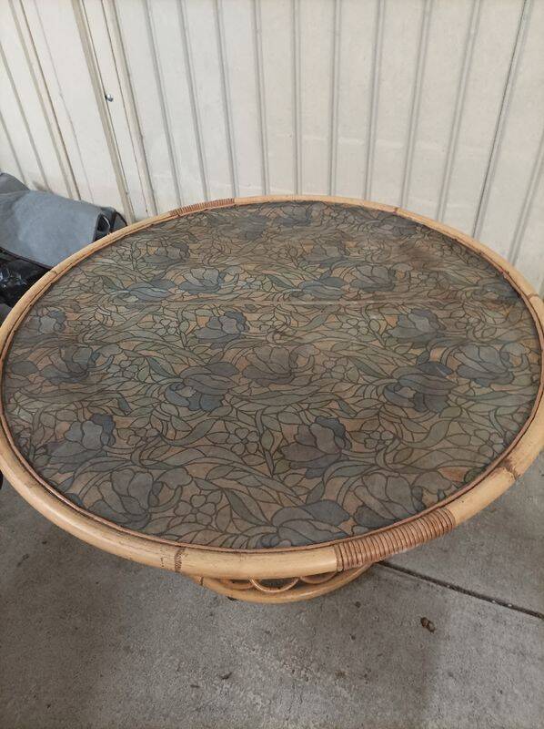 Round vintage rattan table