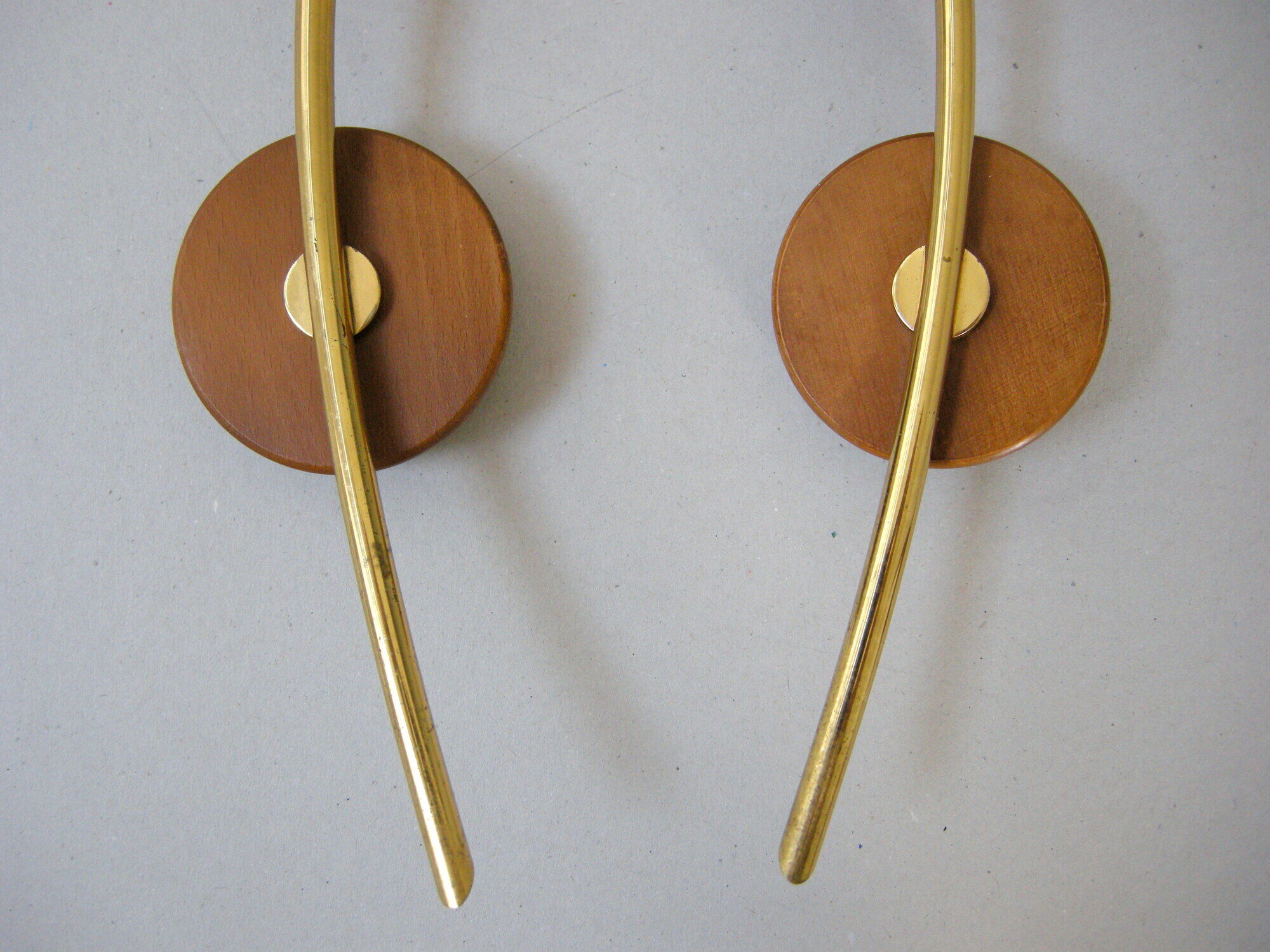Pair of vintage wall lamps 1960 brass wood & glass