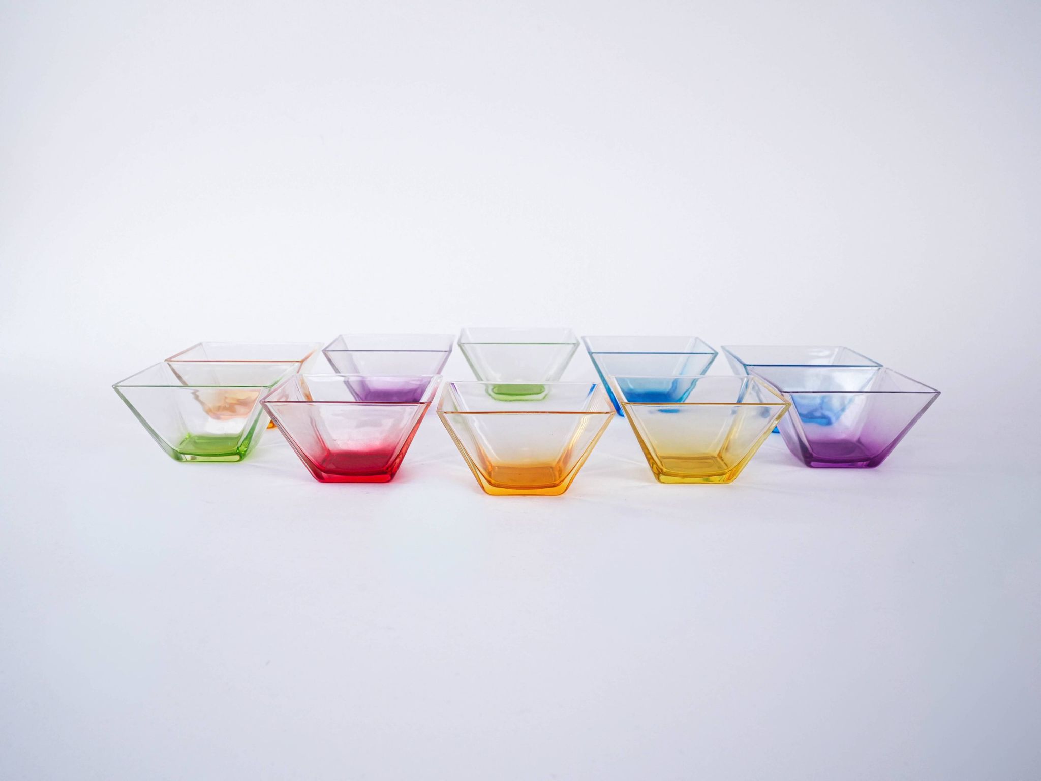 Set of square glass bowls, Italian design, 1980s, made in Italy