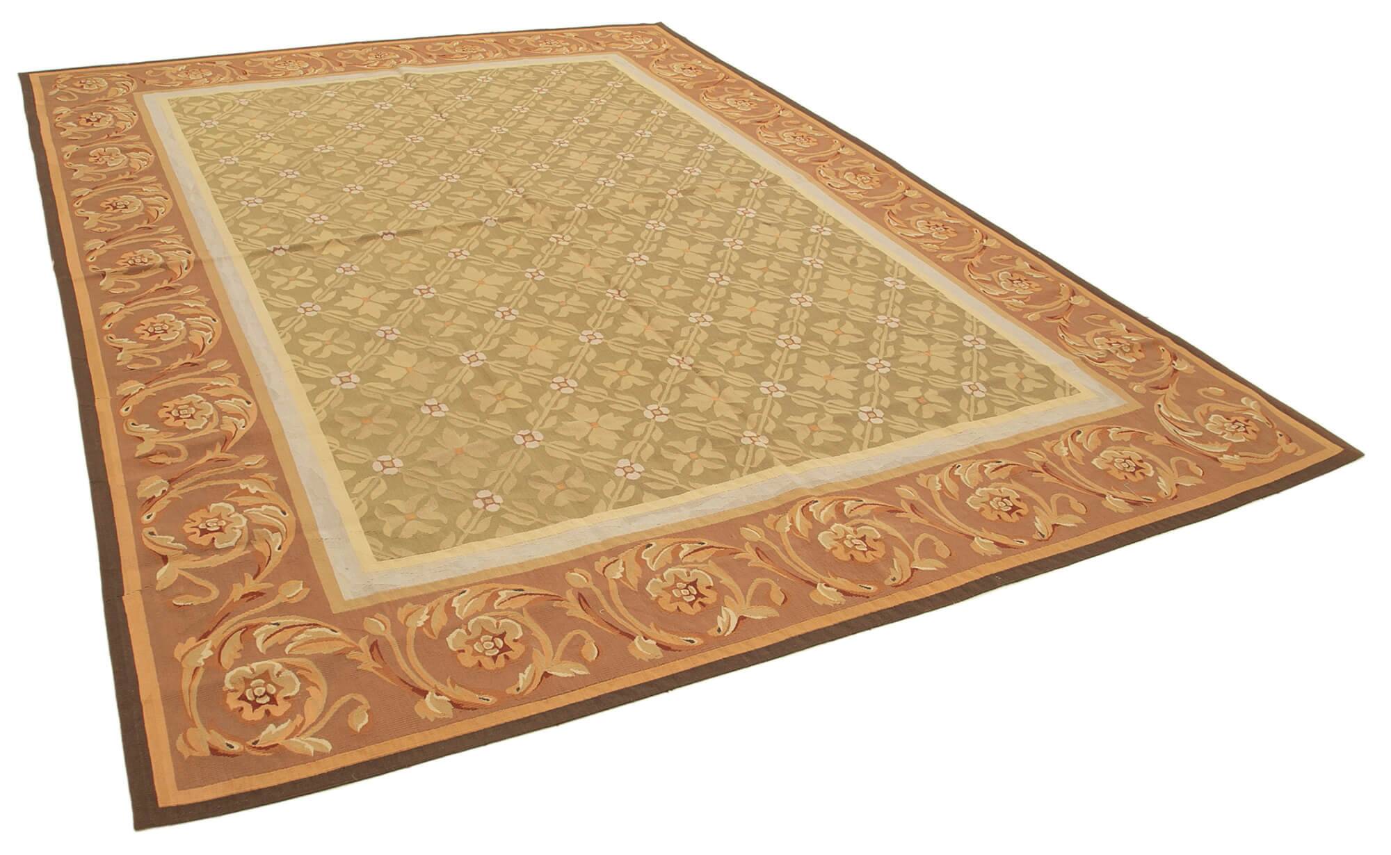 Handmade European Vintage Aubusson Kilim 261 cm x 363 cm