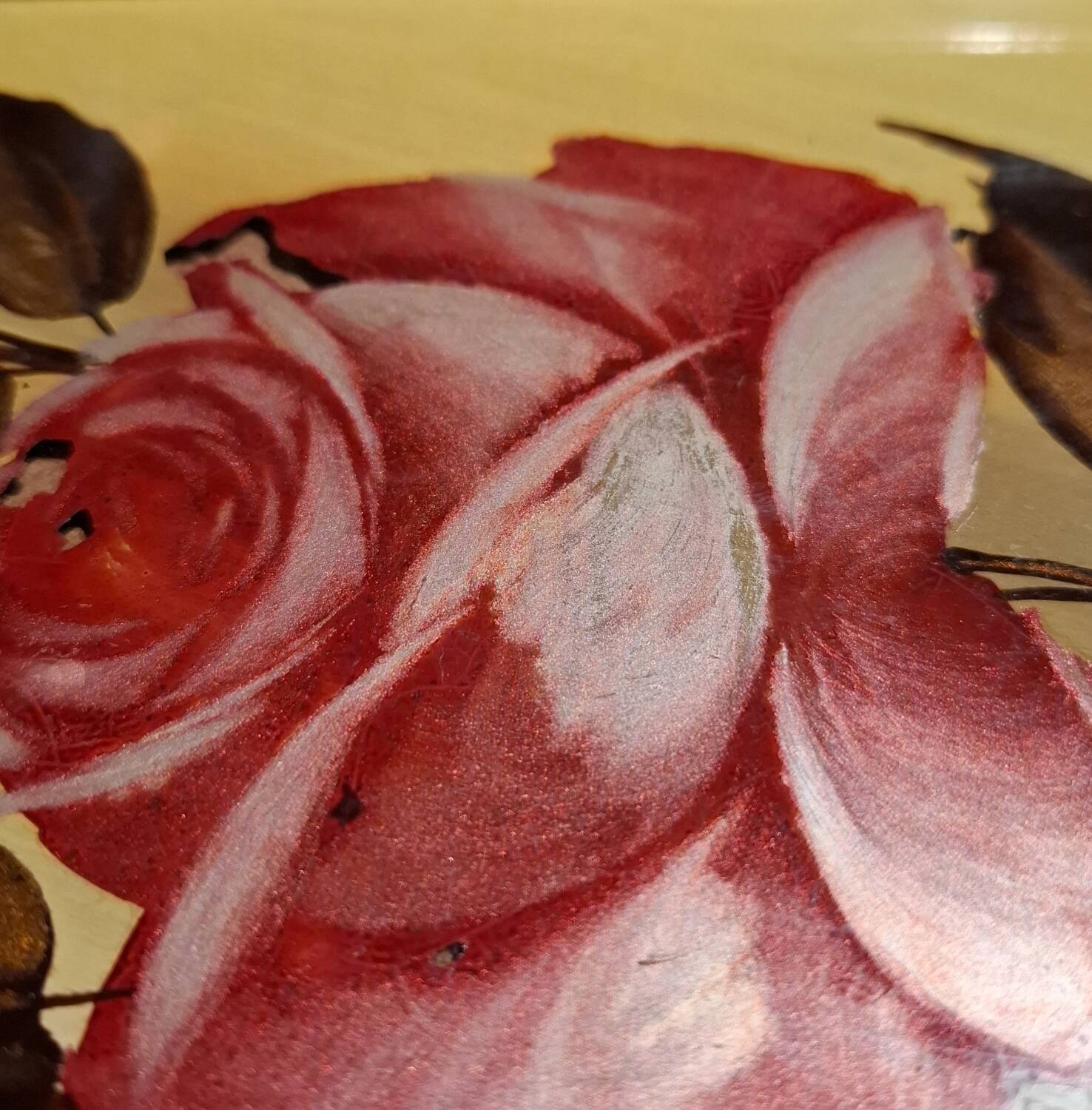 Plateau Art Déco peinture sur verre et bois