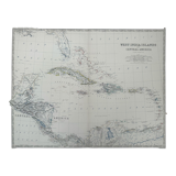 Map of Cuba and The Caribbean Sea circa 1869 Keith Johnston Royal Atlas Hand coloured map