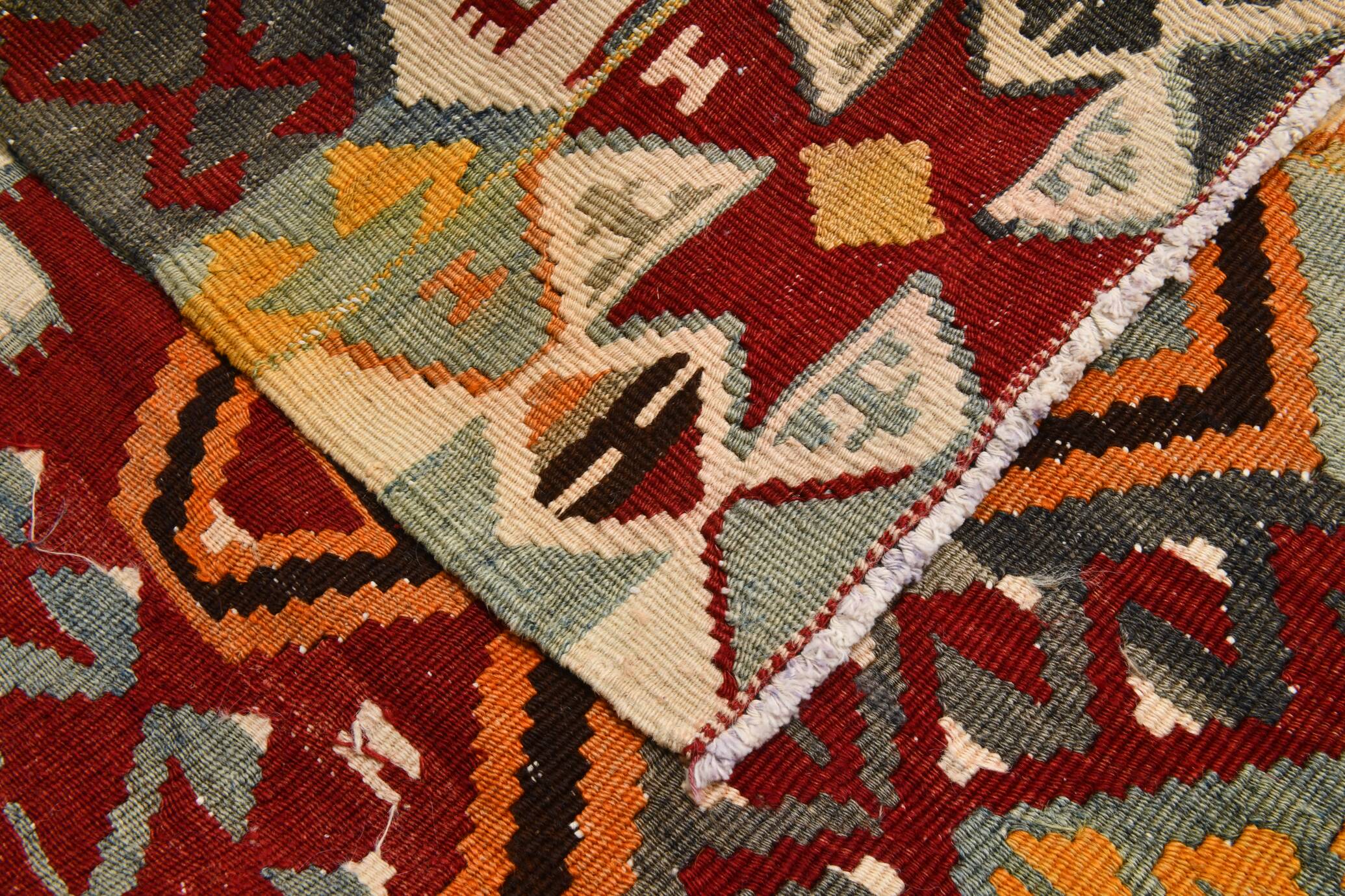 5x10 Red & Orange Geometric Vintage Kilim Rug,142x302Cm