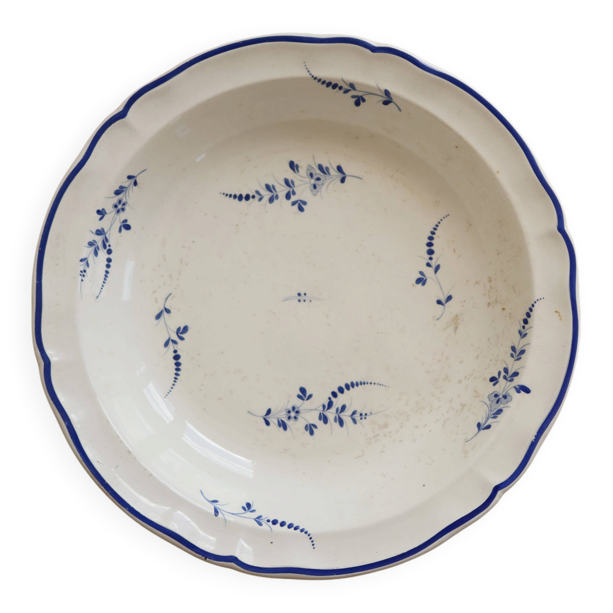 Vintage Lunéville K&G ivory earthenware shallow dish - Blue floral decoration