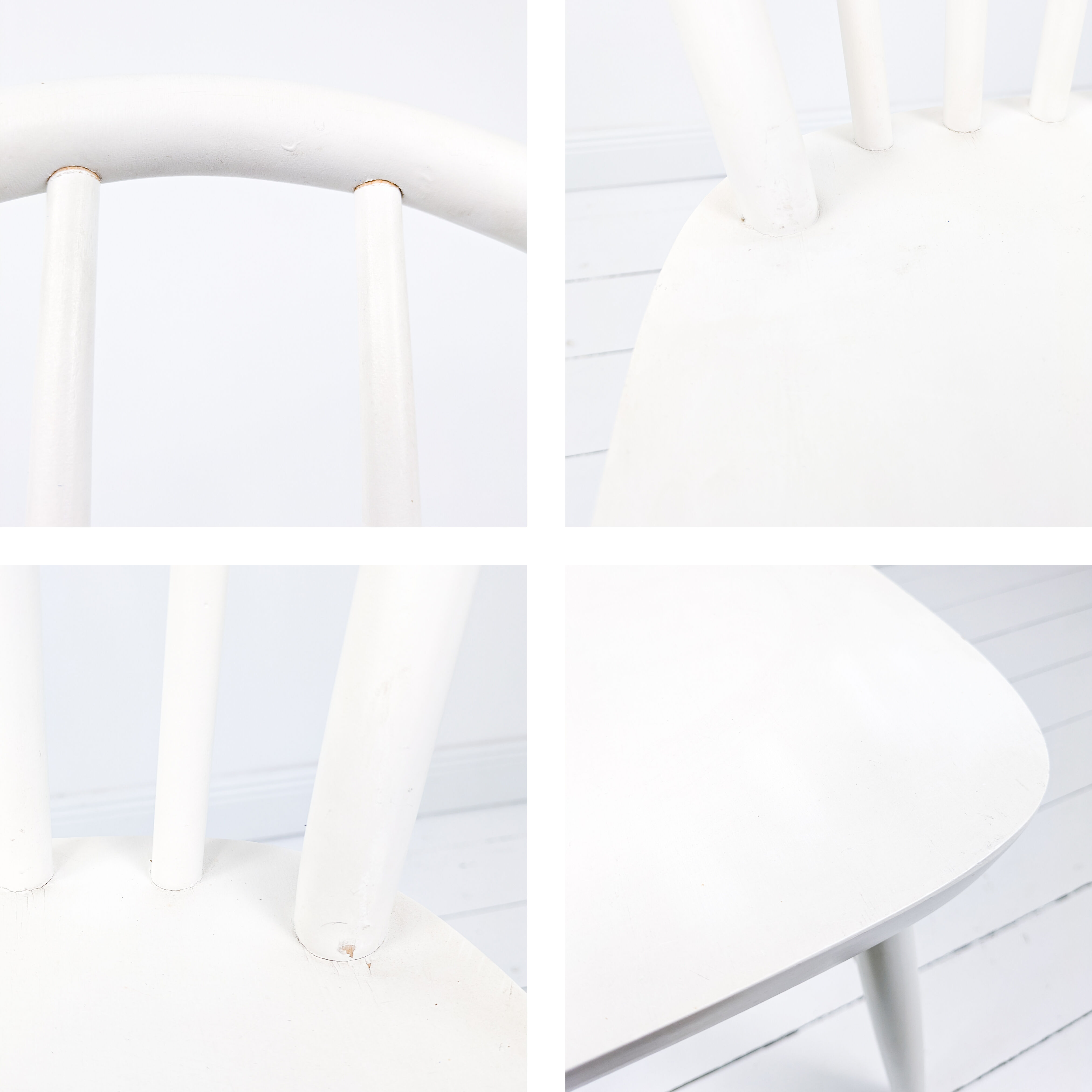 Chaise vintage blanche en bois style Windsor scandinave