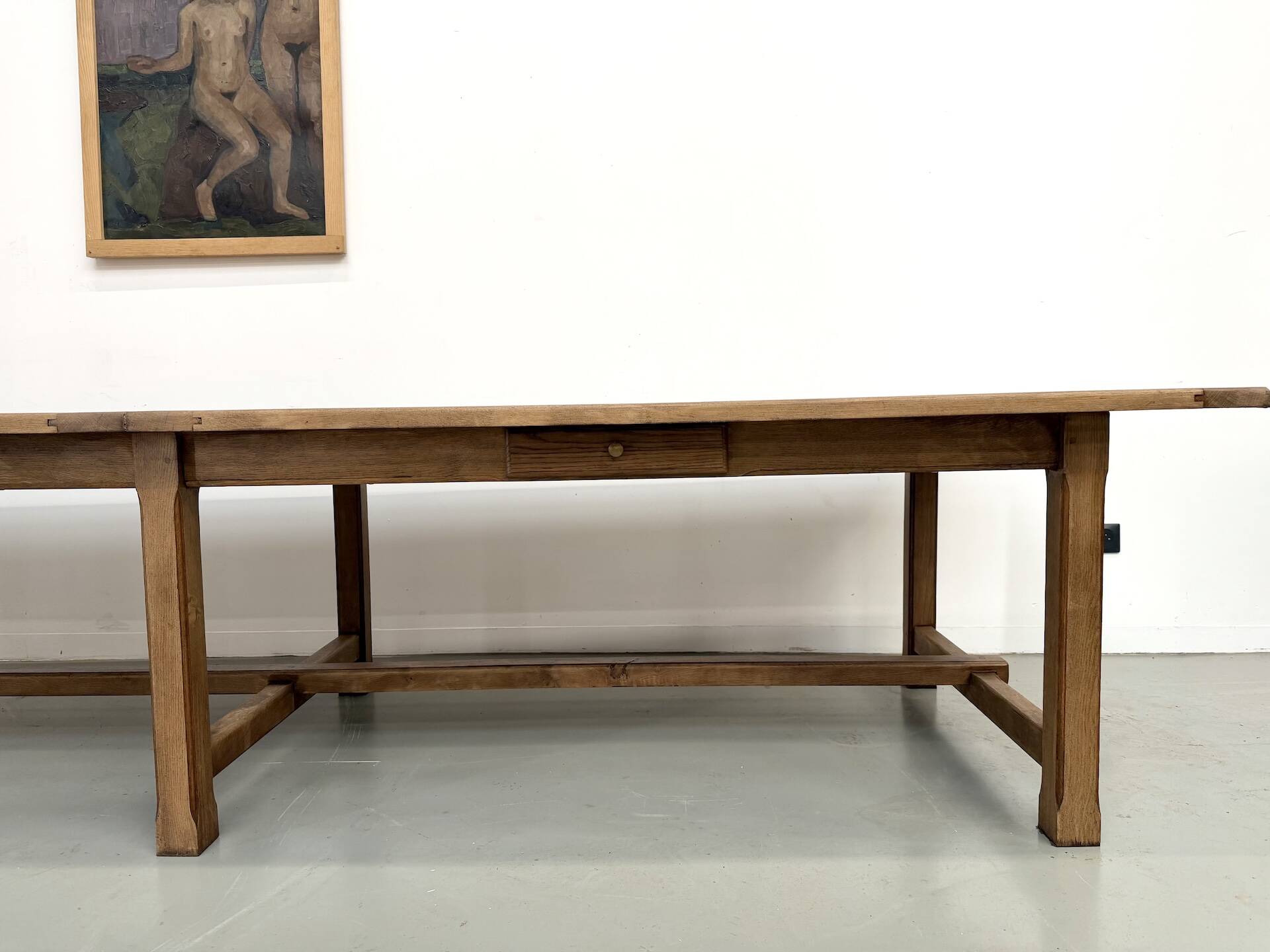 XXL farmhouse table in solid oak 350 cm - Reconstruction Style - 1950s