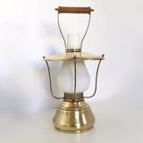 Elegant Vintage Brass and Encased Glass Lantern Table Lamp, Italy
