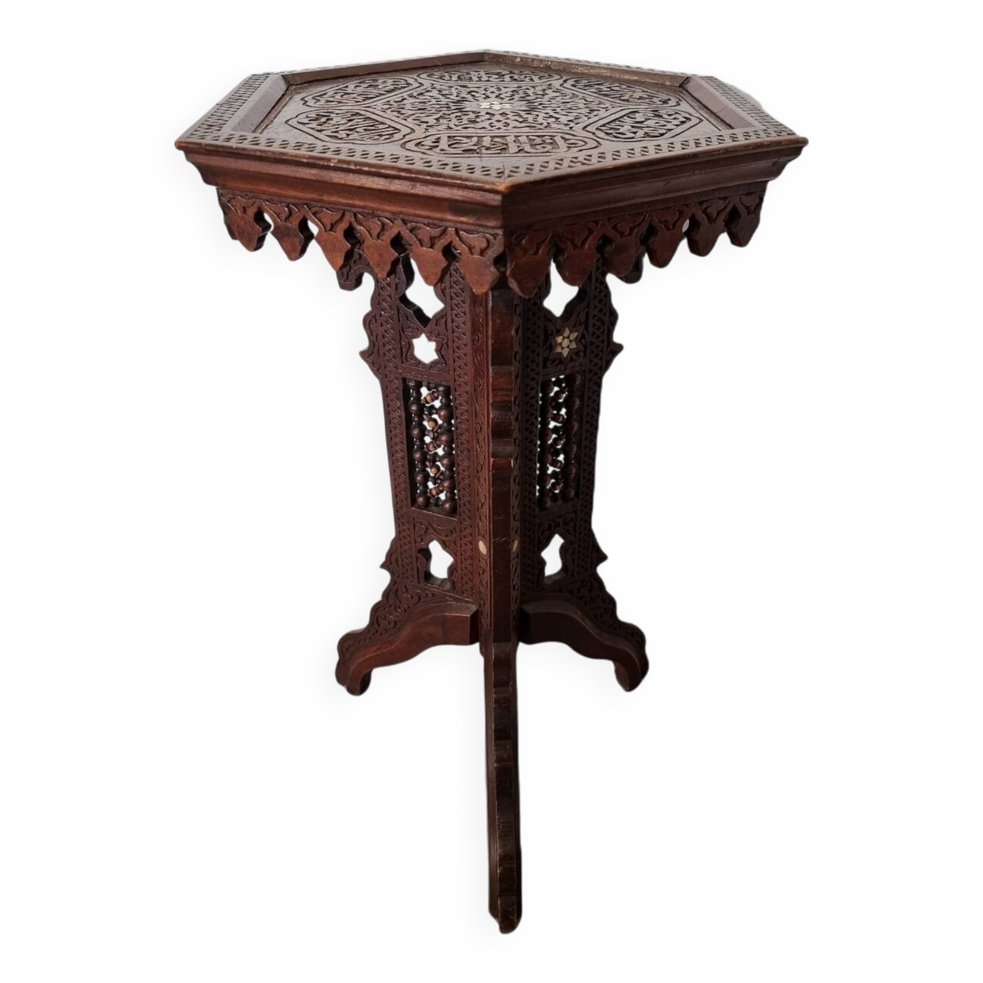 Table d'appoint syrienne antique avec nacre, début des années 1900