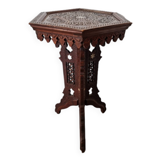 Antique Syrian Side Table With Mother Of Pearl, early 1900s