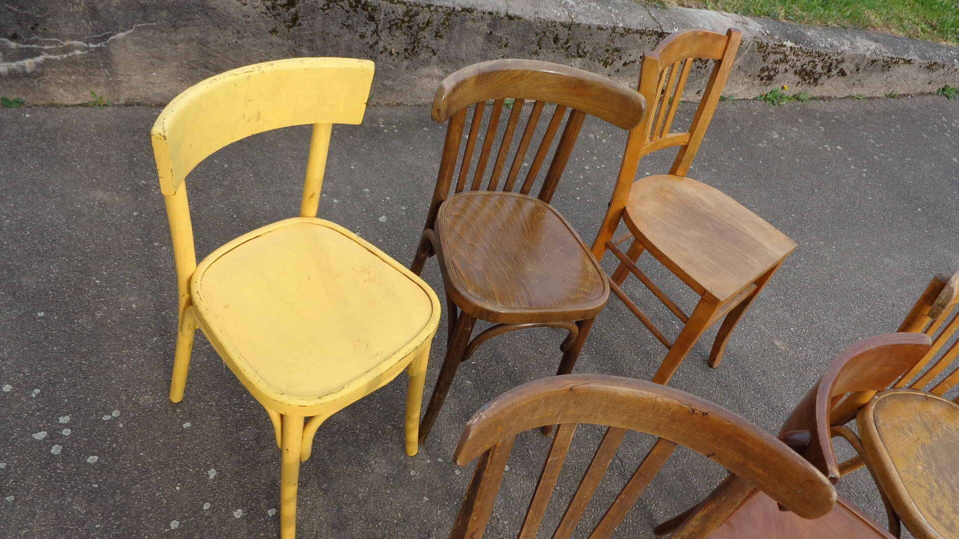6 mismatched bistro chairs