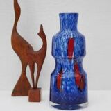 Blue Glass Art Vase attributed to Frantisek Koudelka for Prachen Glass Work