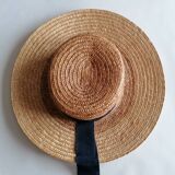 Ribbon and braided straw boater hat
