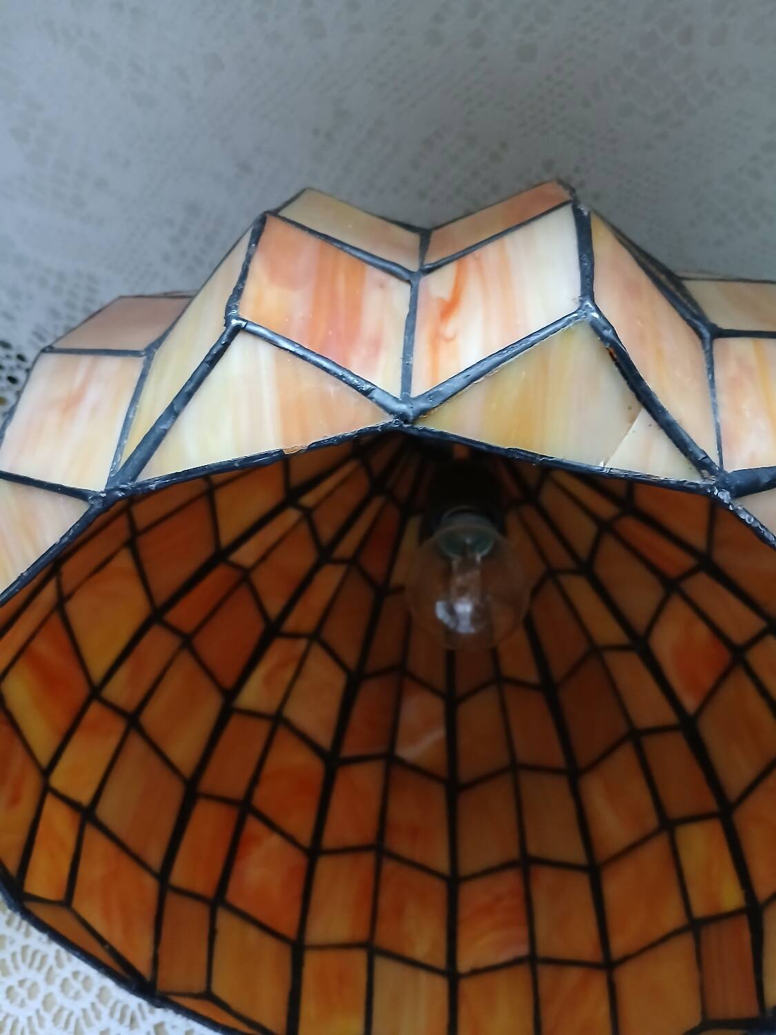 Antique stained glass and bronze pendant light