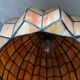 Antique stained glass and bronze pendant light