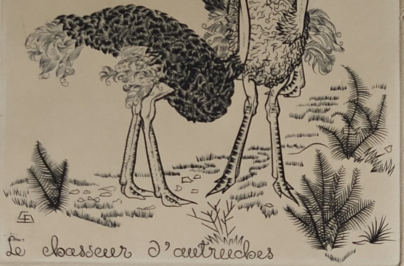 Engraving "Ostrich Hunter" 1950s