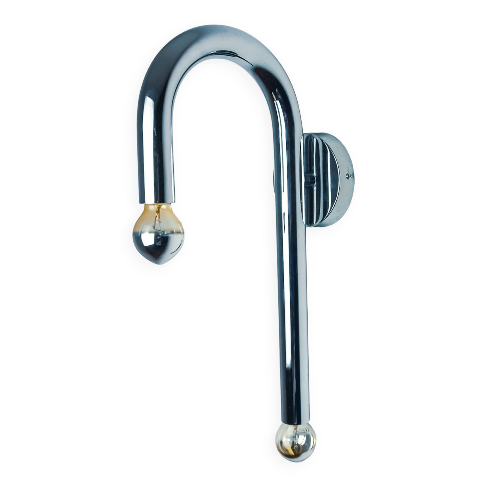 Space-age tubular wall lamp, chromed metal, Italy, 1970