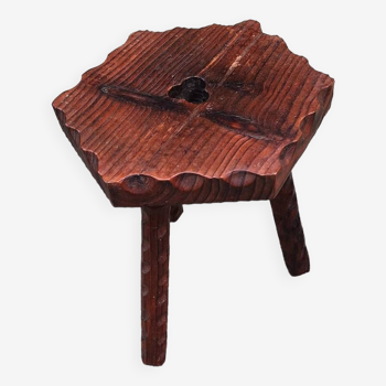 Tabouret tripode bois rustique