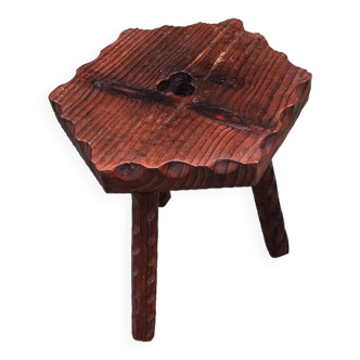 Tabouret tripode bois rustique