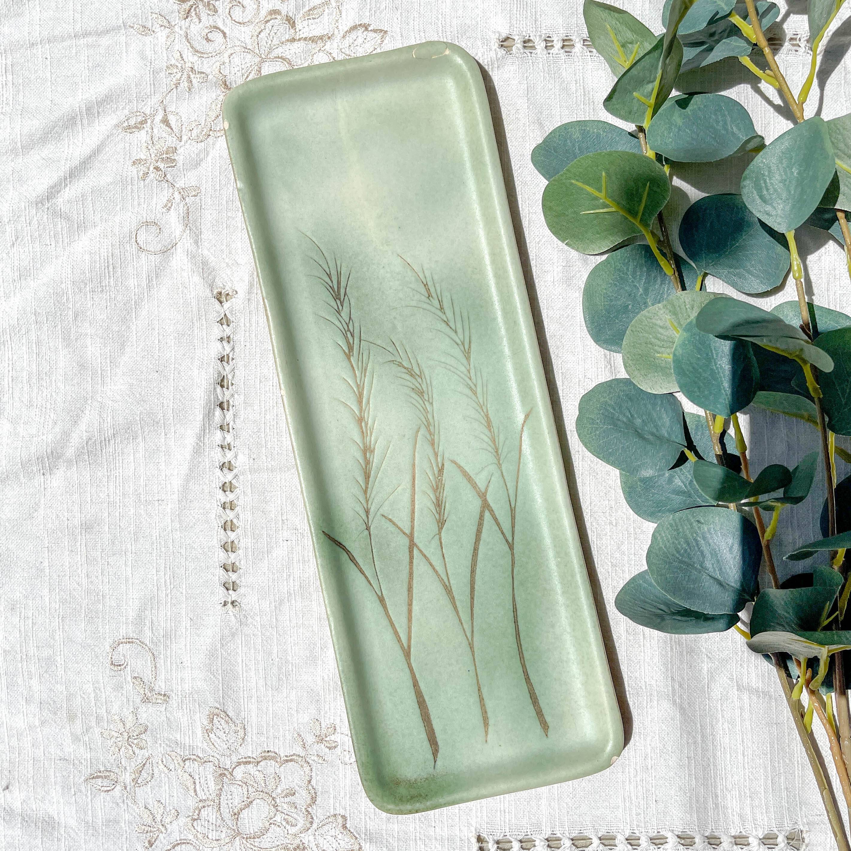 Vintage Abu Gosh Jerusalem Green Earthenware Asparagus Dish