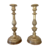 Pair of candlesticks engraved brass