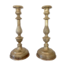 Pair of candlesticks engraved brass