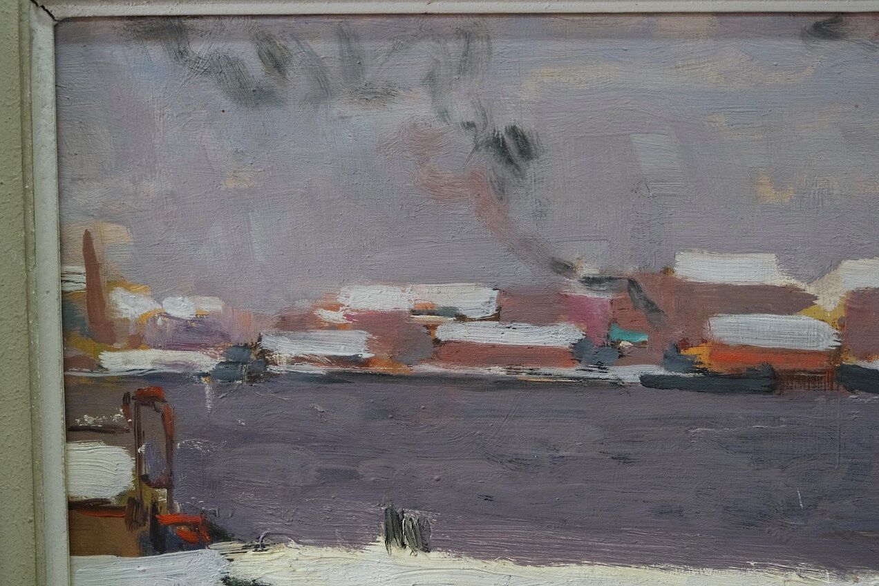 Peinture suédoise, années 1940, huile sur panneau, Lars erik larsson (1912-1971)