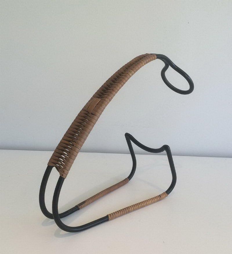 Lacquered metal and rattan bottle holder
