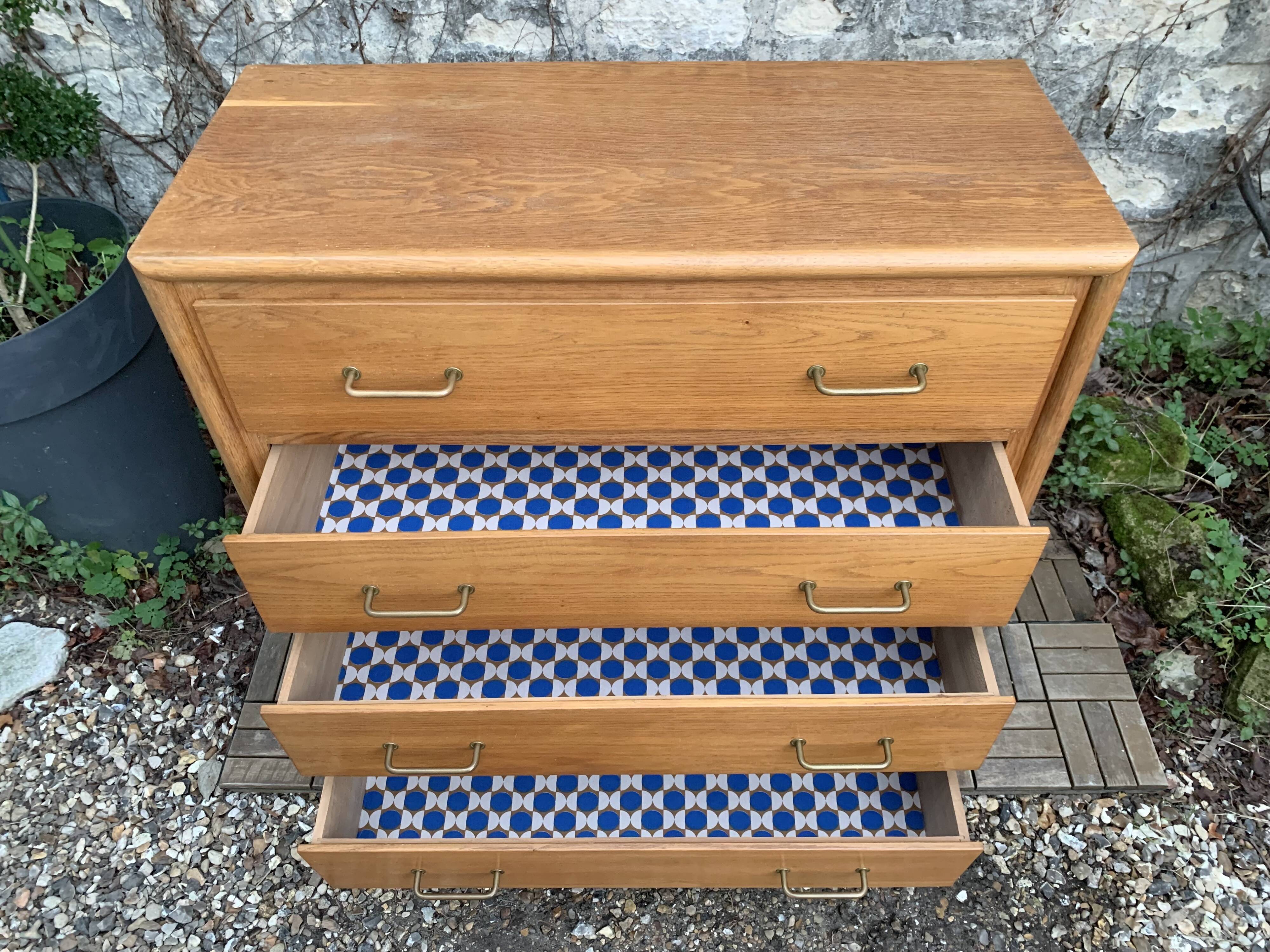 Vintage chest of drawers with compass feet, oak, original patina, 1950s