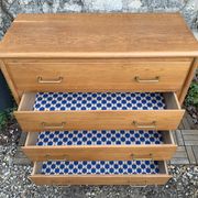 Vintage chest of drawers with compass feet, oak, original patina, 1950s