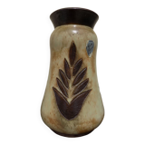 Flamed stoneware vase decorated with leaves