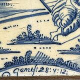 Old Delft tile, eighteenth century, old frame, scene man sleeper, signed