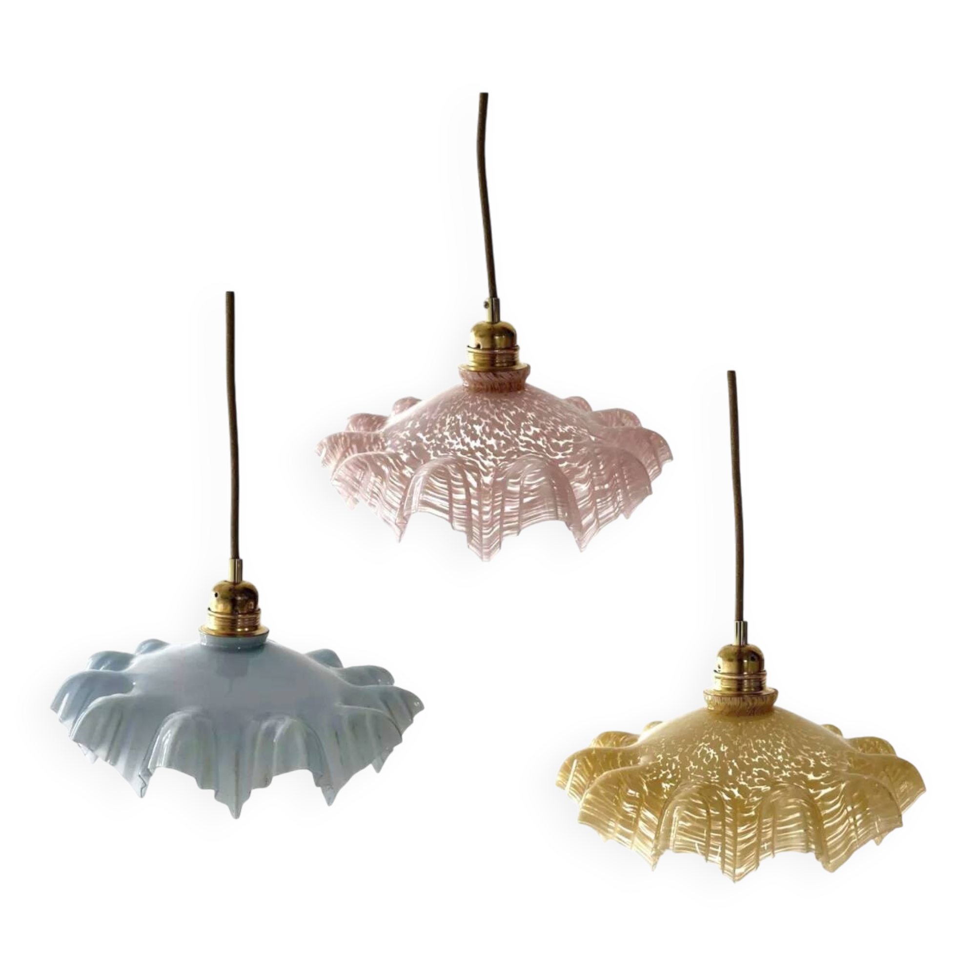 Lot de trois suspensions vintage en verre pastel