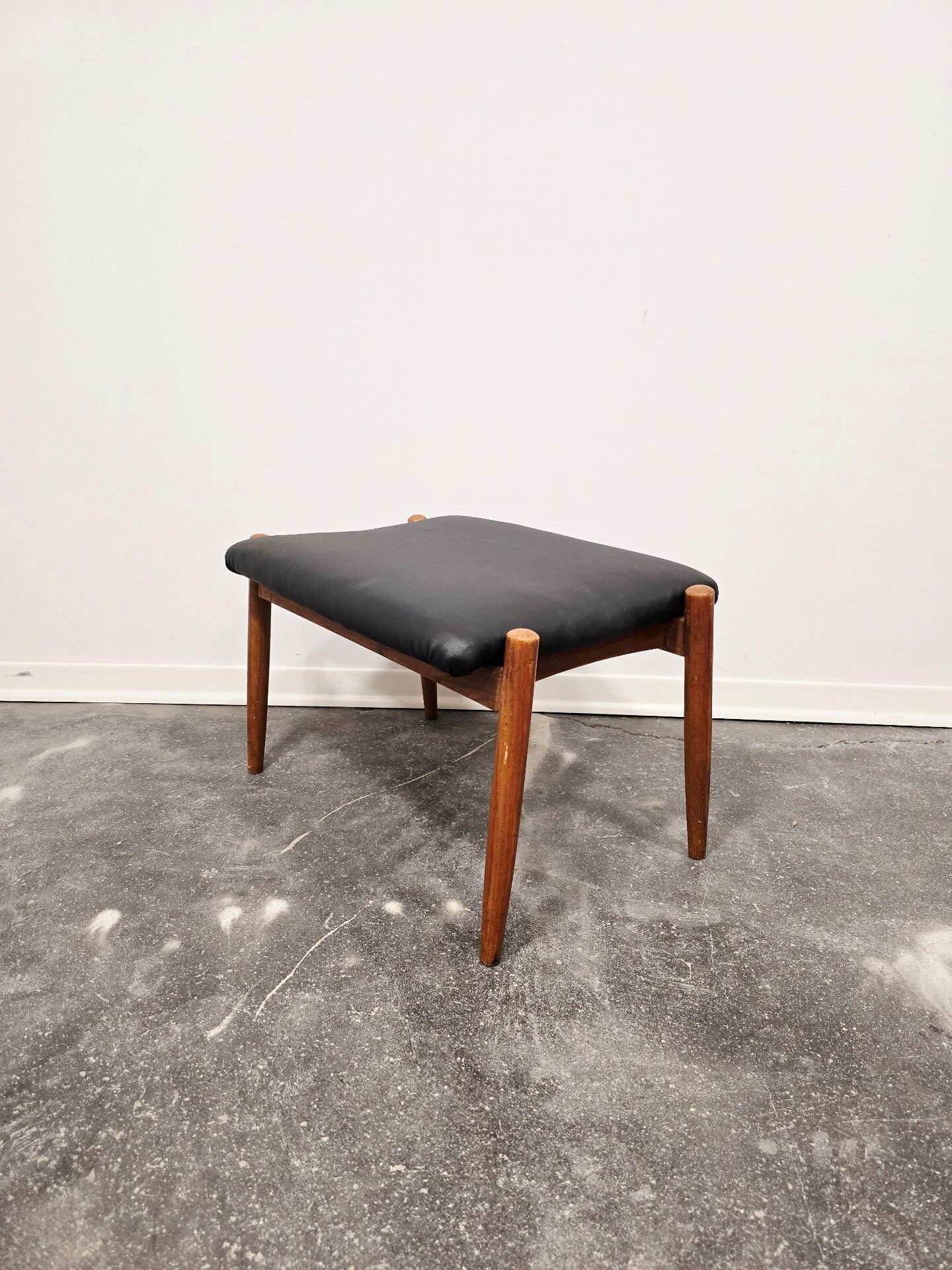 Danish - Style Stool with Faux Leather – 1970s