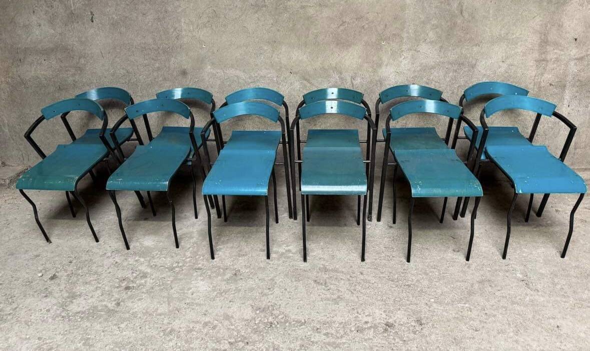 Set of 12 vintage blue bistro chairs