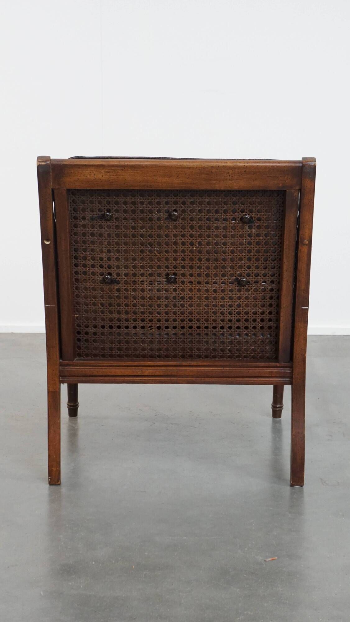 Vintage 1970s Design Armchair Made of Wood, Leather, and Webbing