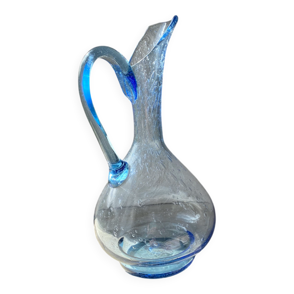 Pichet en verre soufflé bleu 30 cm