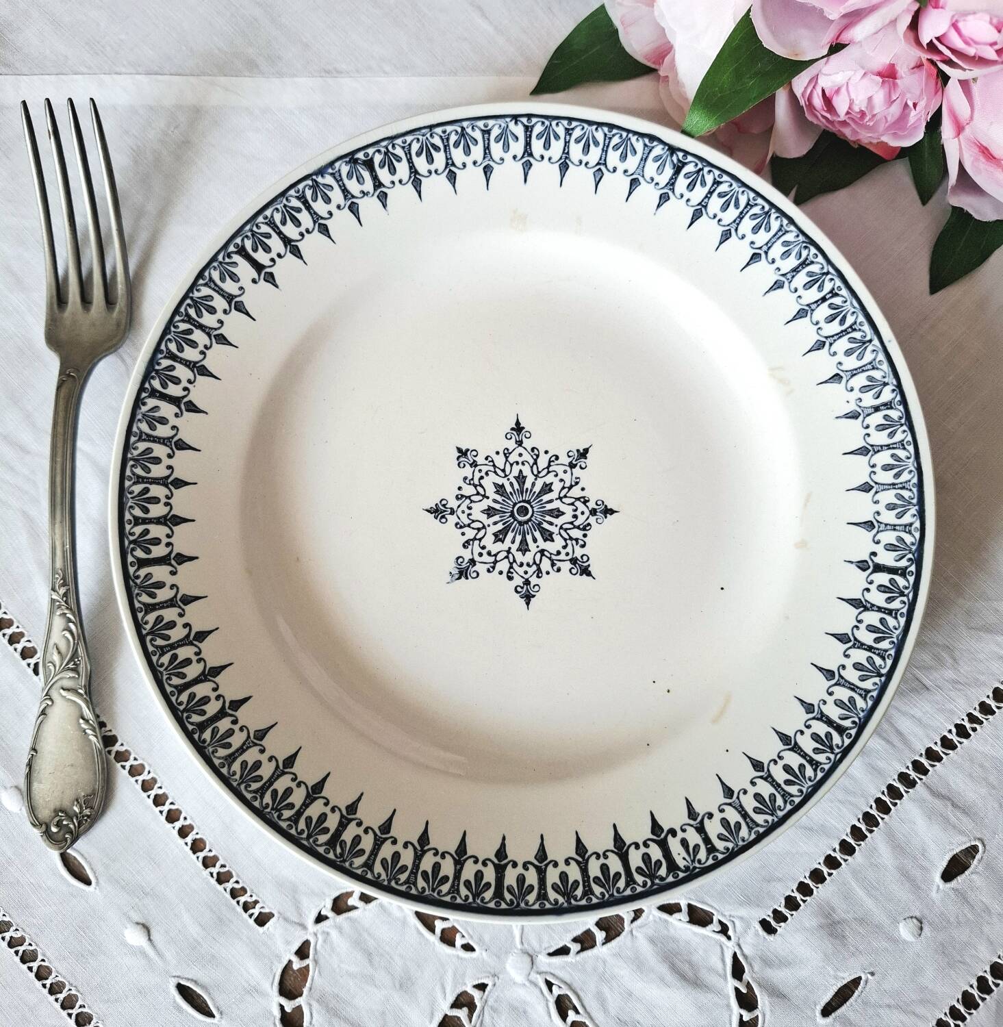 Mismatched antique ironstone dinner plates