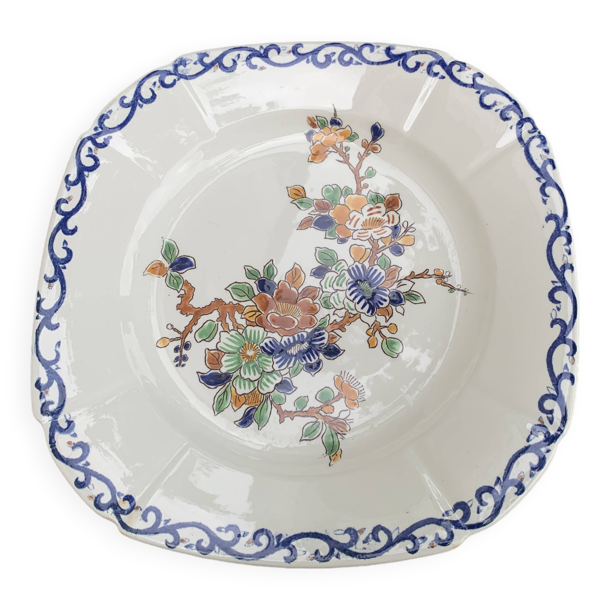 Collectible flat plate, Gien, hand painted, signed MB, made in France, vintage